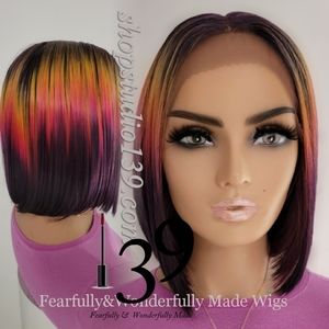 Human hair muilt colored bob wig with middle part